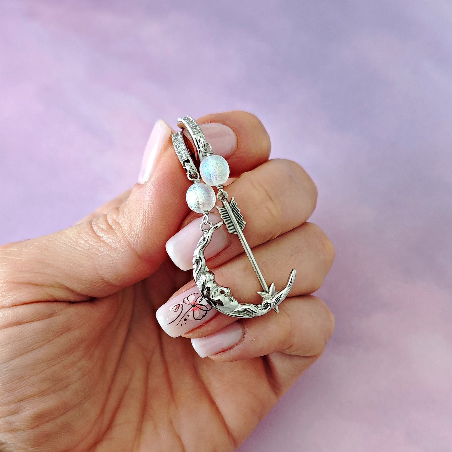 Hoops Earrings "Artemis" with Moon and Arrow
