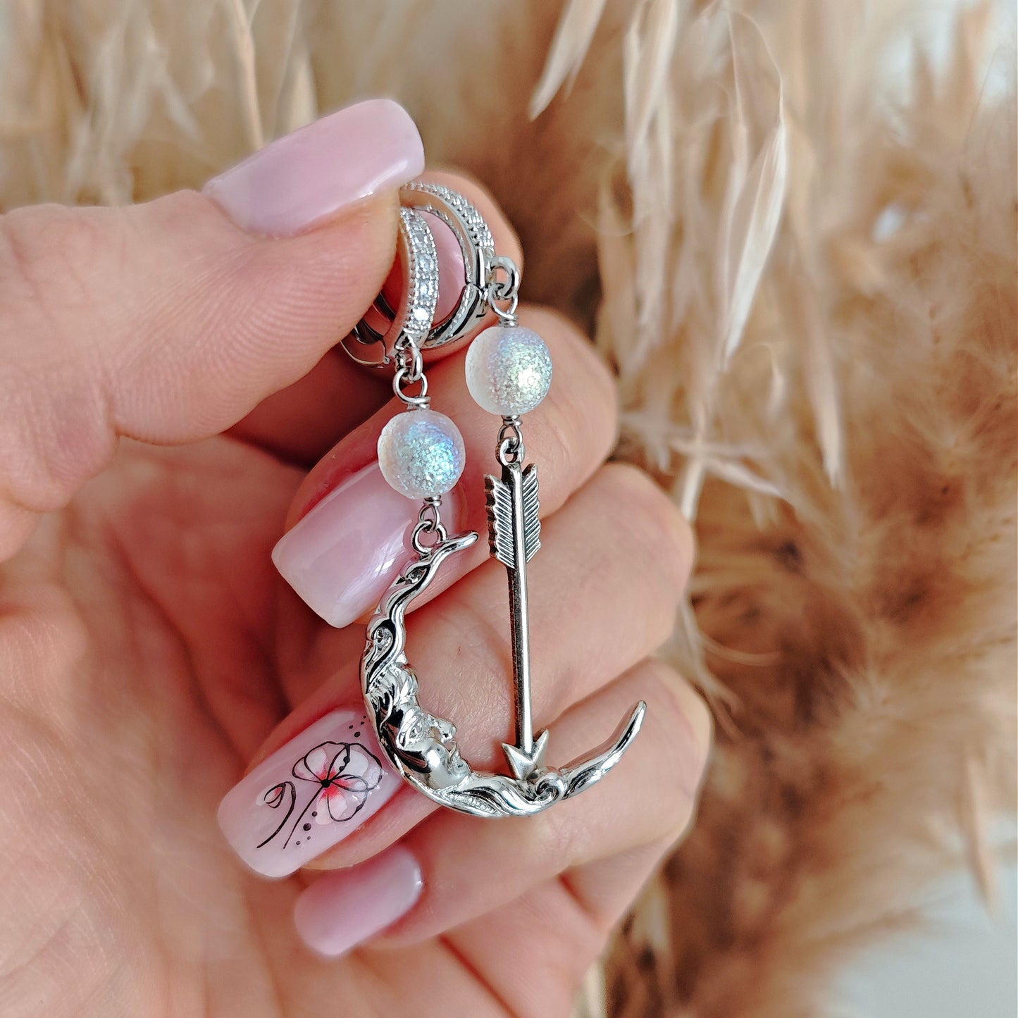 Hoops Earrings "Artemis" with Moon and Arrow