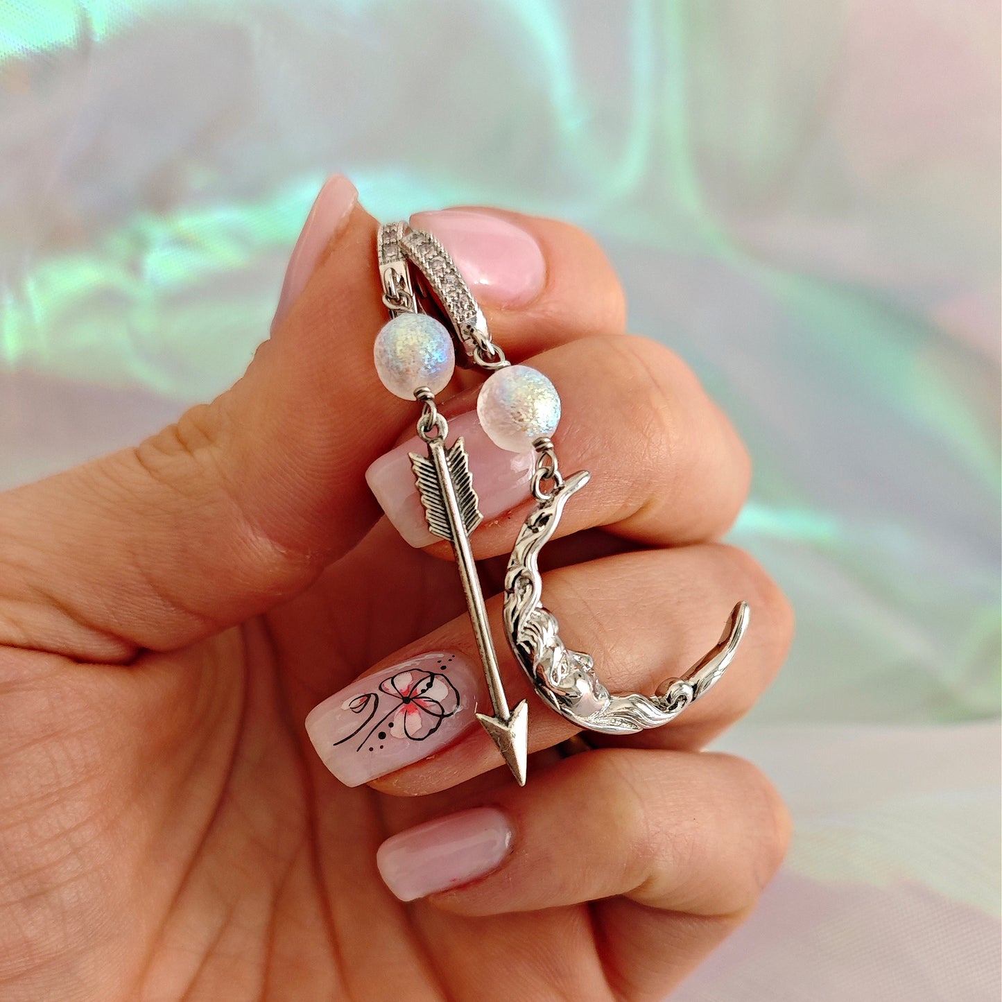 Hoops Earrings "Artemis" with Moon and Arrow
