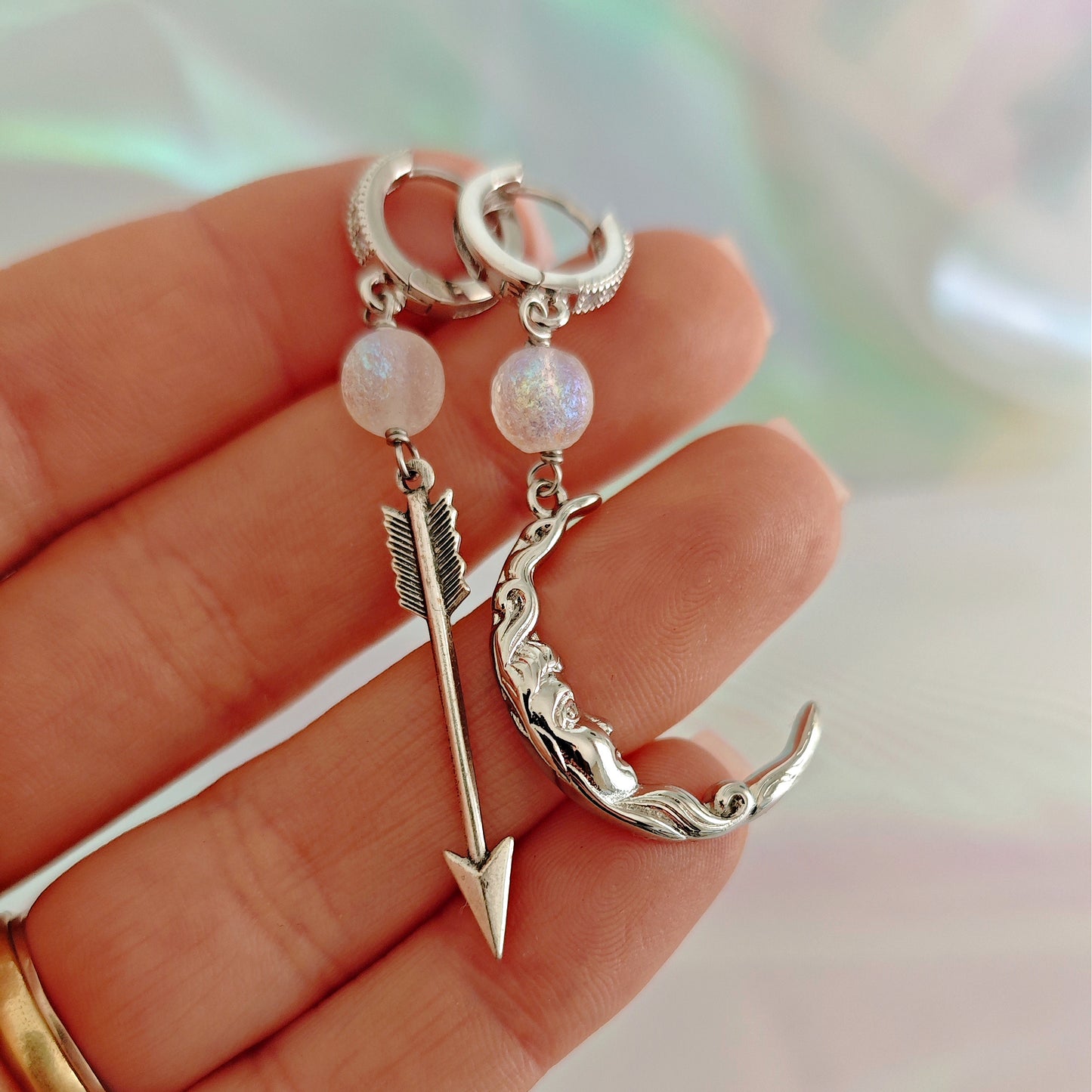 Hoops Earrings "Artemis" with Moon and Arrow