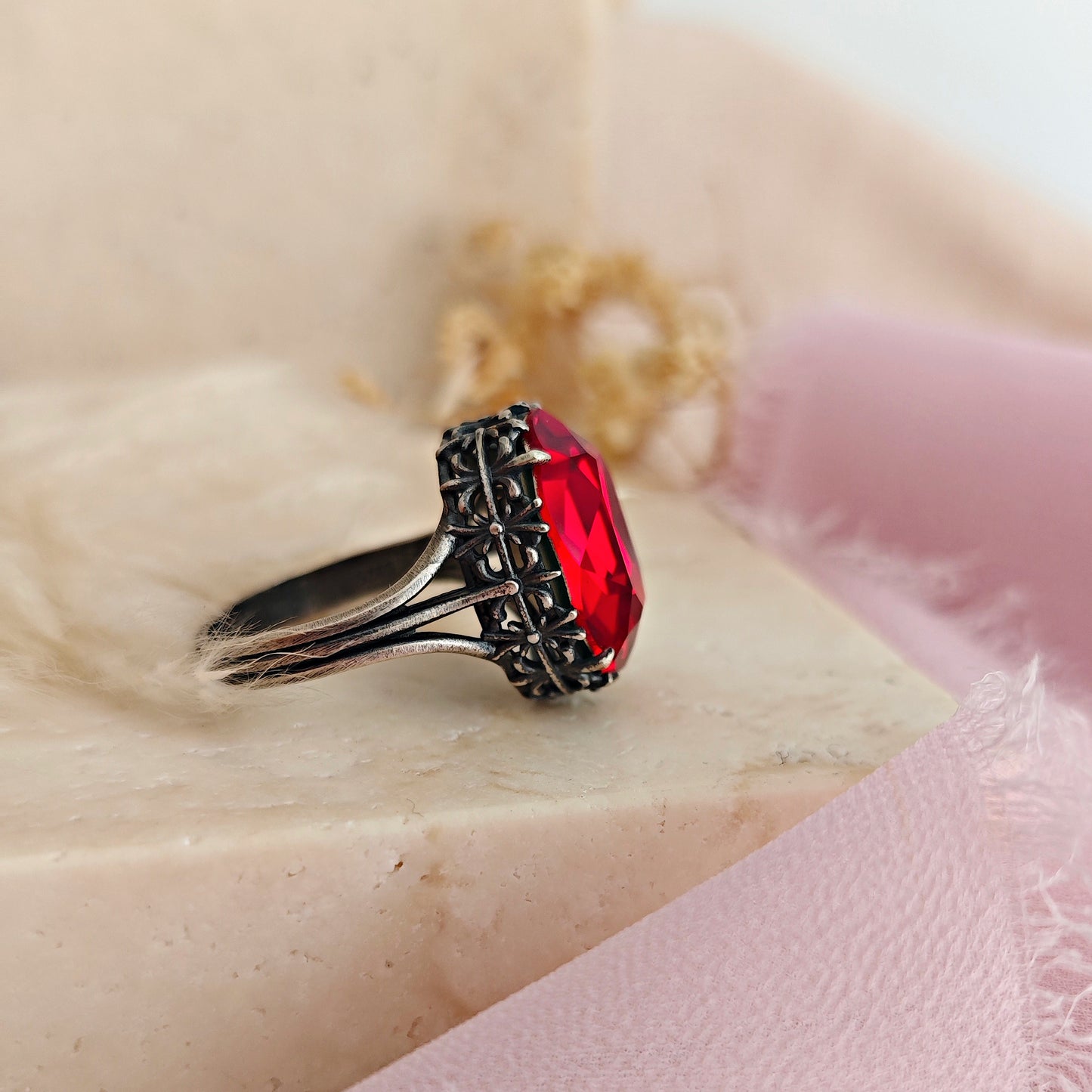 Ruby Red Crystal Ring, Gothic Victorian Statement Ring // SPELL ON YOU