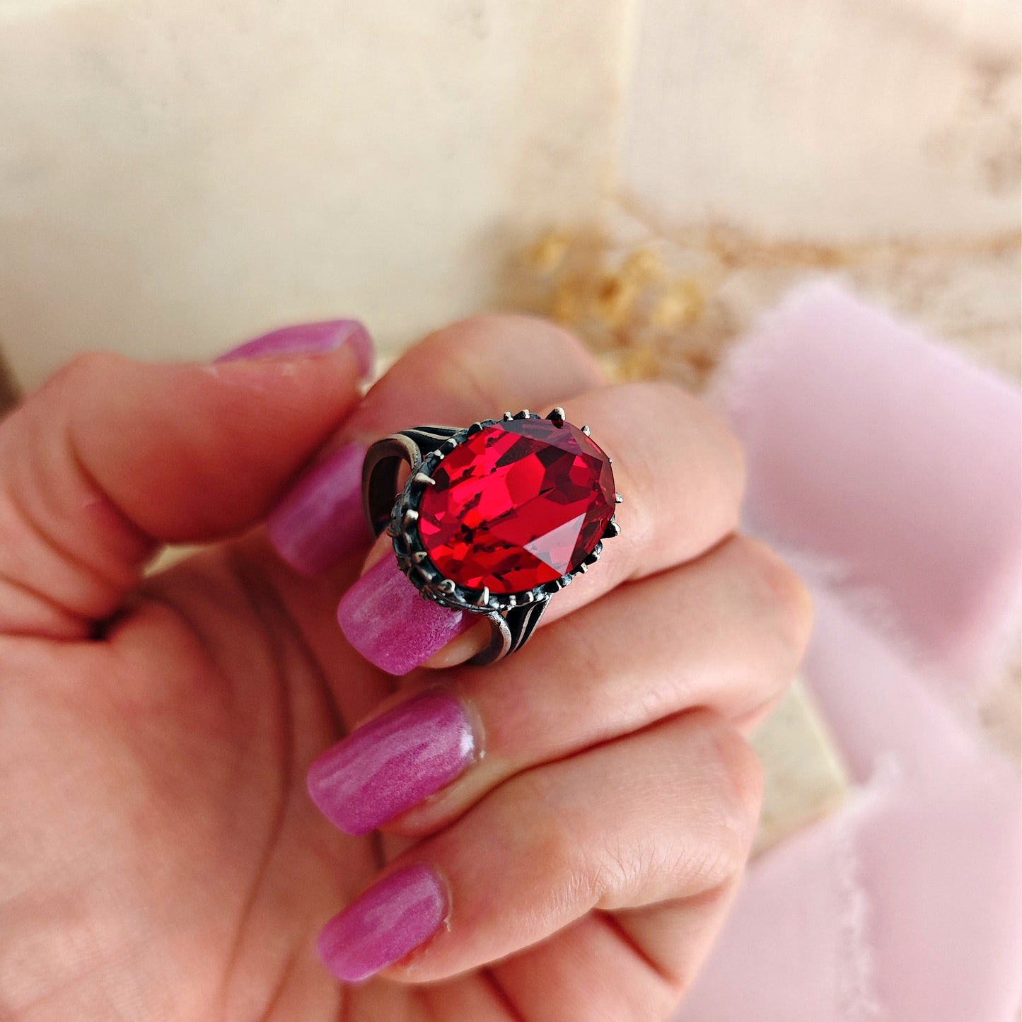Ruby Red Crystal Ring, Gothic Victorian Statement Ring // SPELL ON YOU
