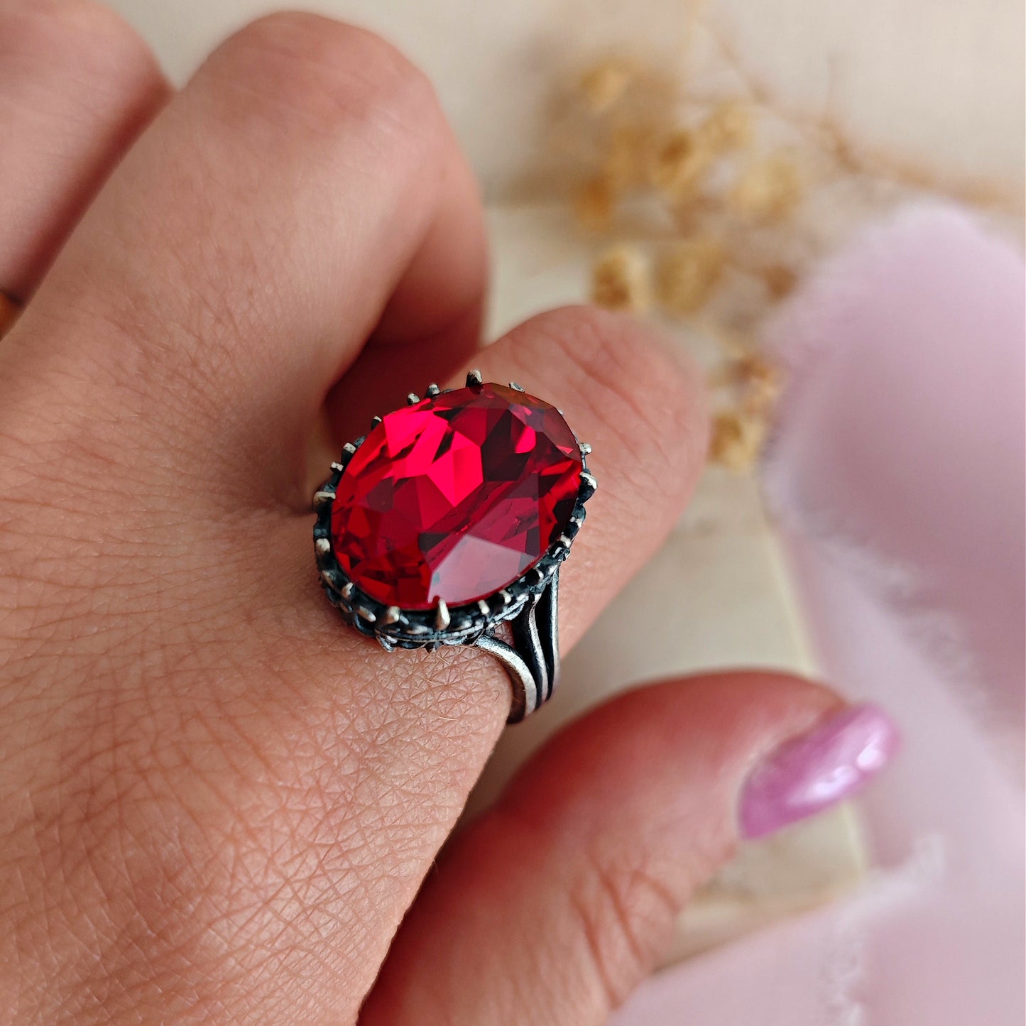 Ruby Red Crystal Ring, Gothic Victorian Statement Ring // SPELL ON YOU