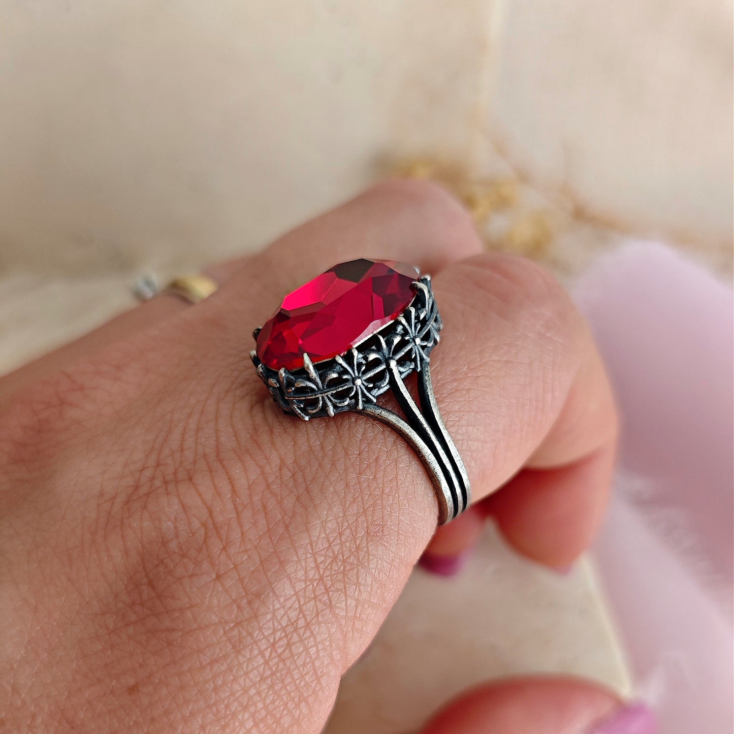 Ruby Red Crystal Ring, Gothic Victorian Statement Ring // SPELL ON YOU