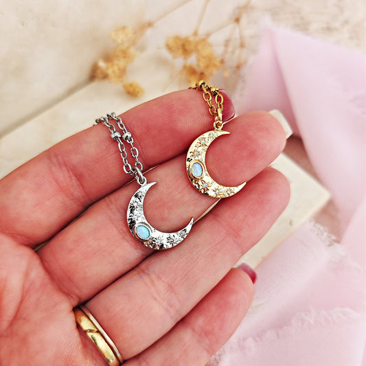 Collana "MoonMagic" con luna e Opale, oro o argento