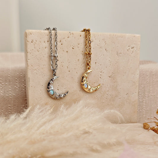 Collana "MoonMagic" con luna e Opale, oro o argento