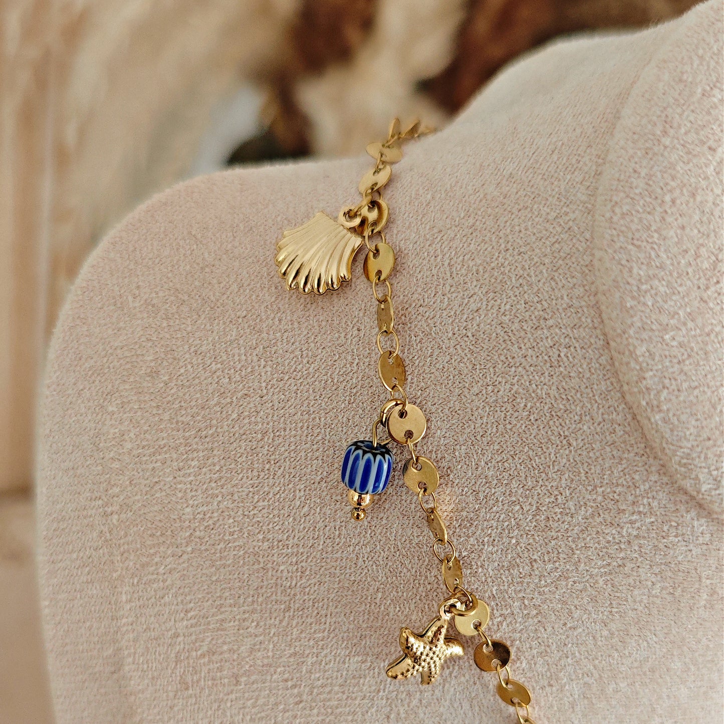 "Summer Muse" necklace with heart and ceramic pearls