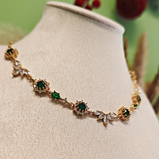 Collana girocollo "Francesca" con cristalli verde bosco