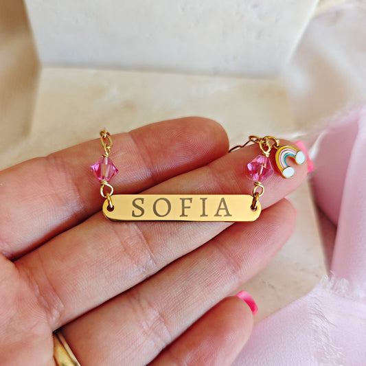Bracciale con incisione, cristalli e charm personalizzabili