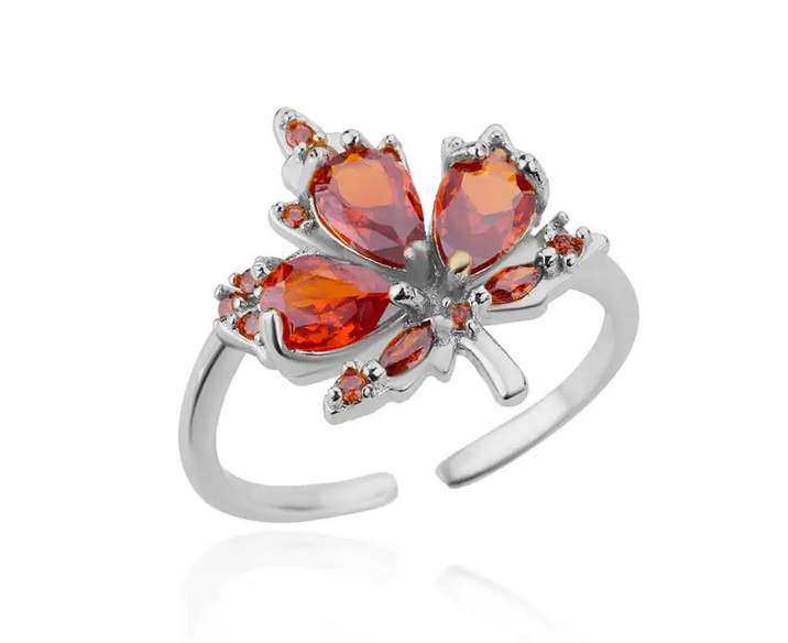 "Magic Maple" Ring, gold plated brass and cubic zirconia