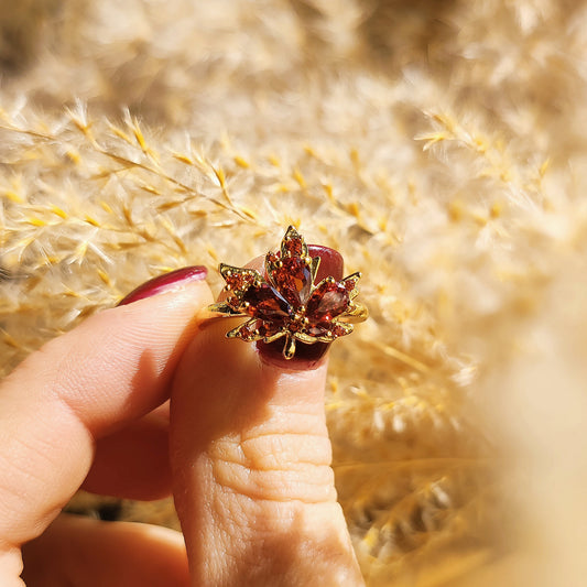 "Magic Maple" Ring, gold plated brass and cubic zirconia