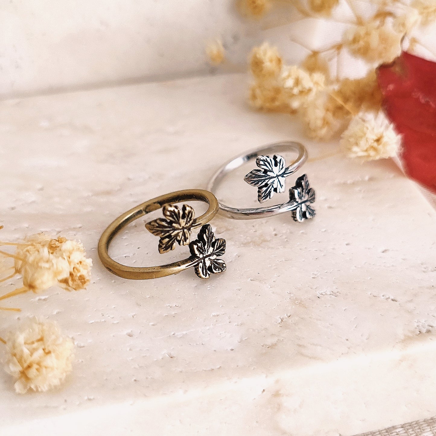 Anello "Falling Leaves" in ottone bronzato o argentato