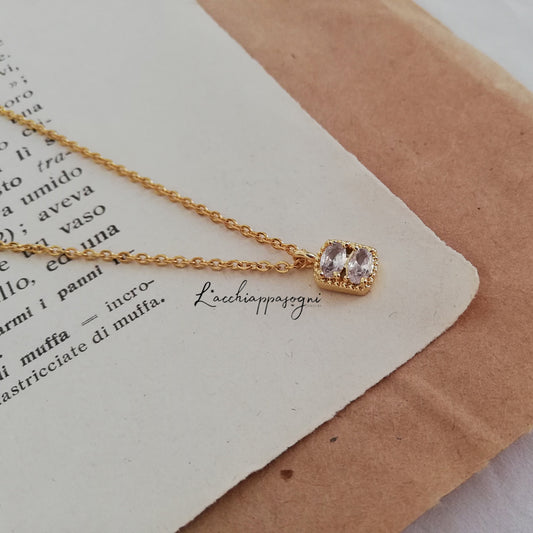 Tiny Square Cubic Zirconia Charm Necklace Regency