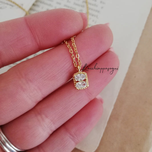 Tiny Square Cubic Zirconia Charm Necklace Regency