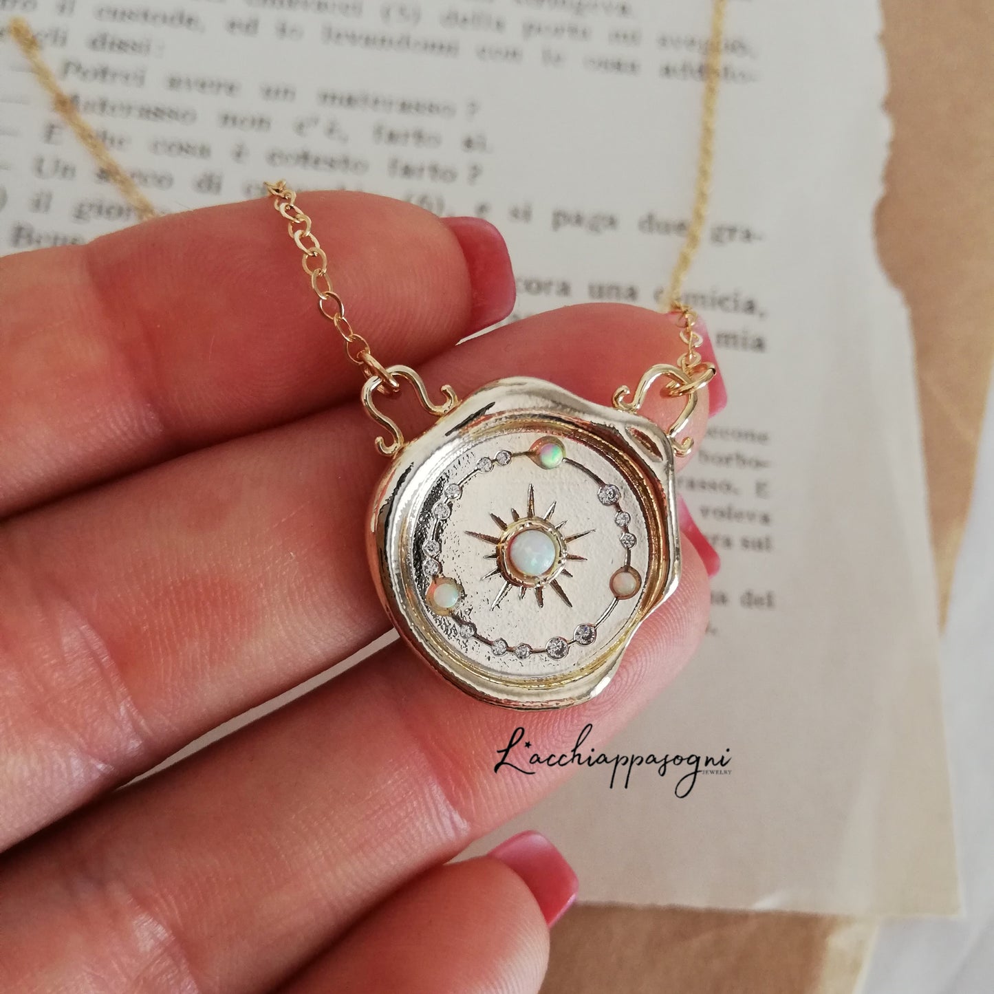 The Universe necklace, Opal coin necklace