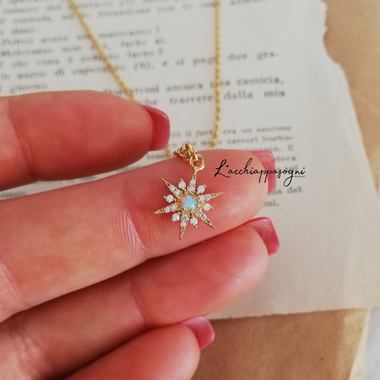 Opal North Star Celestial Necklace, Boho Celestial Jewelry