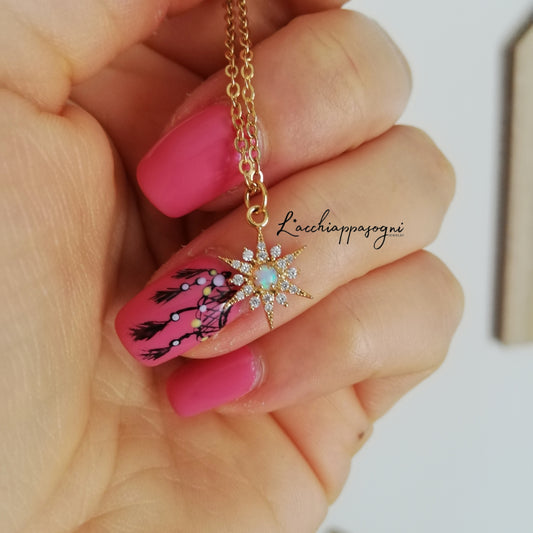 Opal North Star Celestial Necklace, Boho Celestial Jewelry