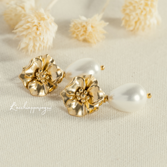 Agatha // Bridal Floral Freshwater Pearl Teardrop Earrings, Cherry Blossom earrings