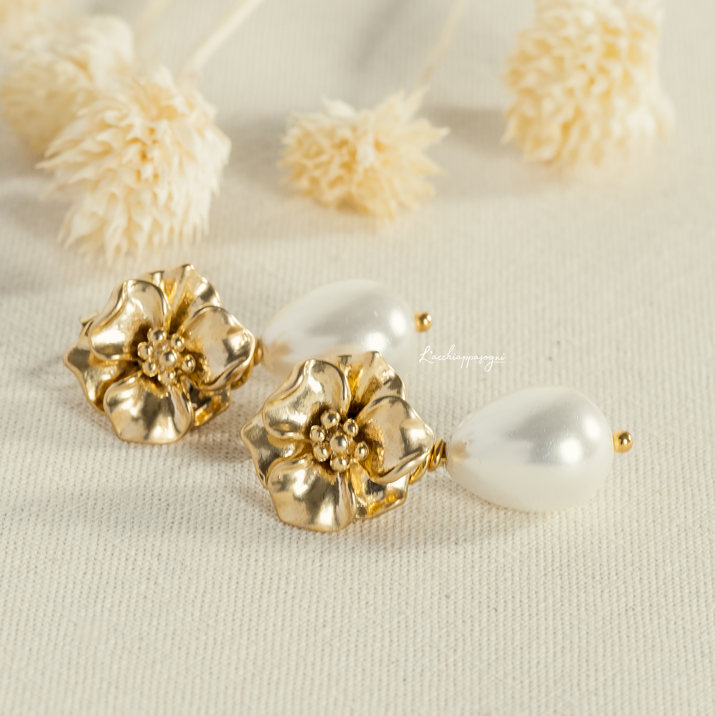 Agatha // Bridal Floral Freshwater Pearl Teardrop Earrings, Cherry Blossom earrings