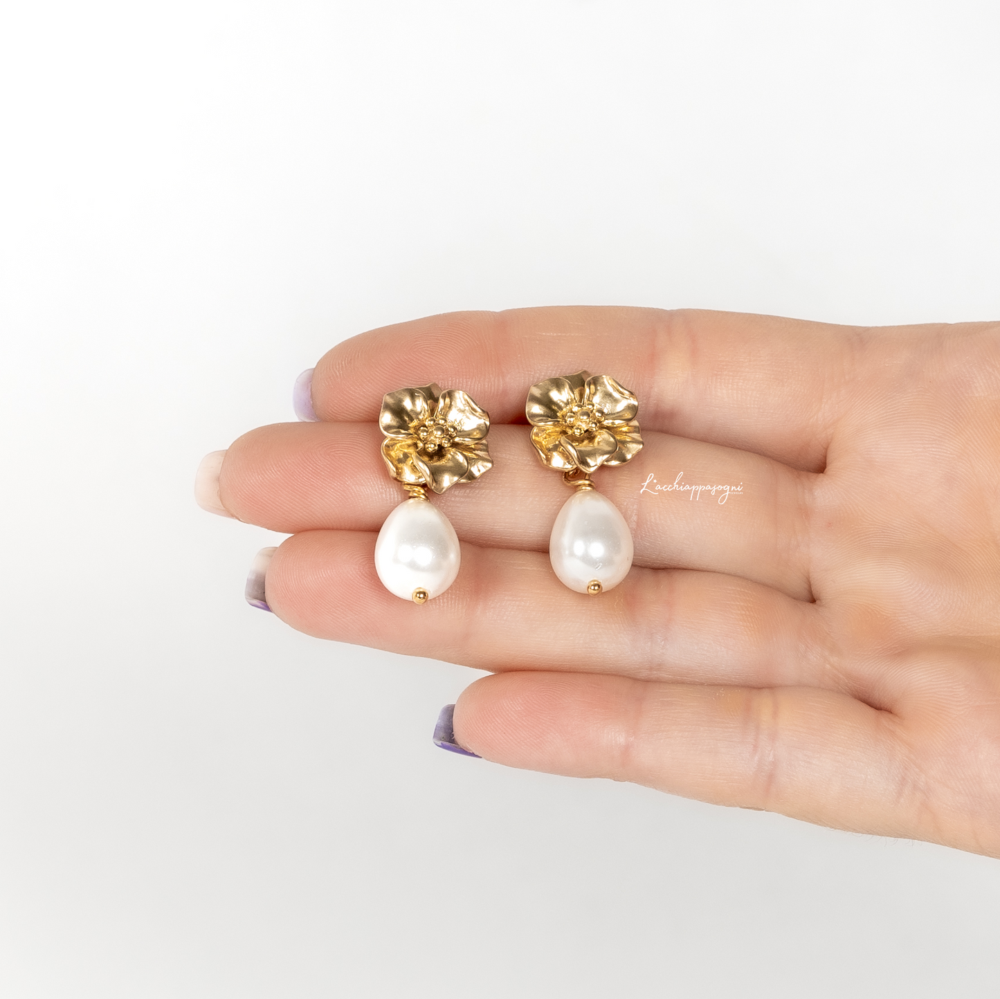 Agatha // Bridal Floral Freshwater Pearl Teardrop Earrings, Cherry Blossom earrings