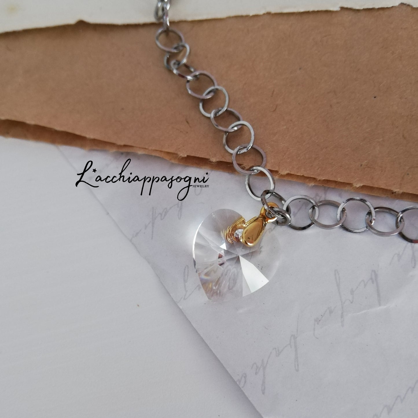 Bracciale con Lupo e Cuore di cristallo