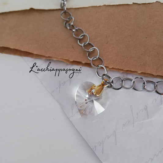 Bracciale con Lupo e Cuore di cristallo