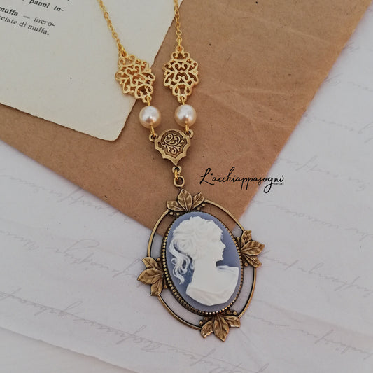 Victorian Cameo Necklace with art deco accents
