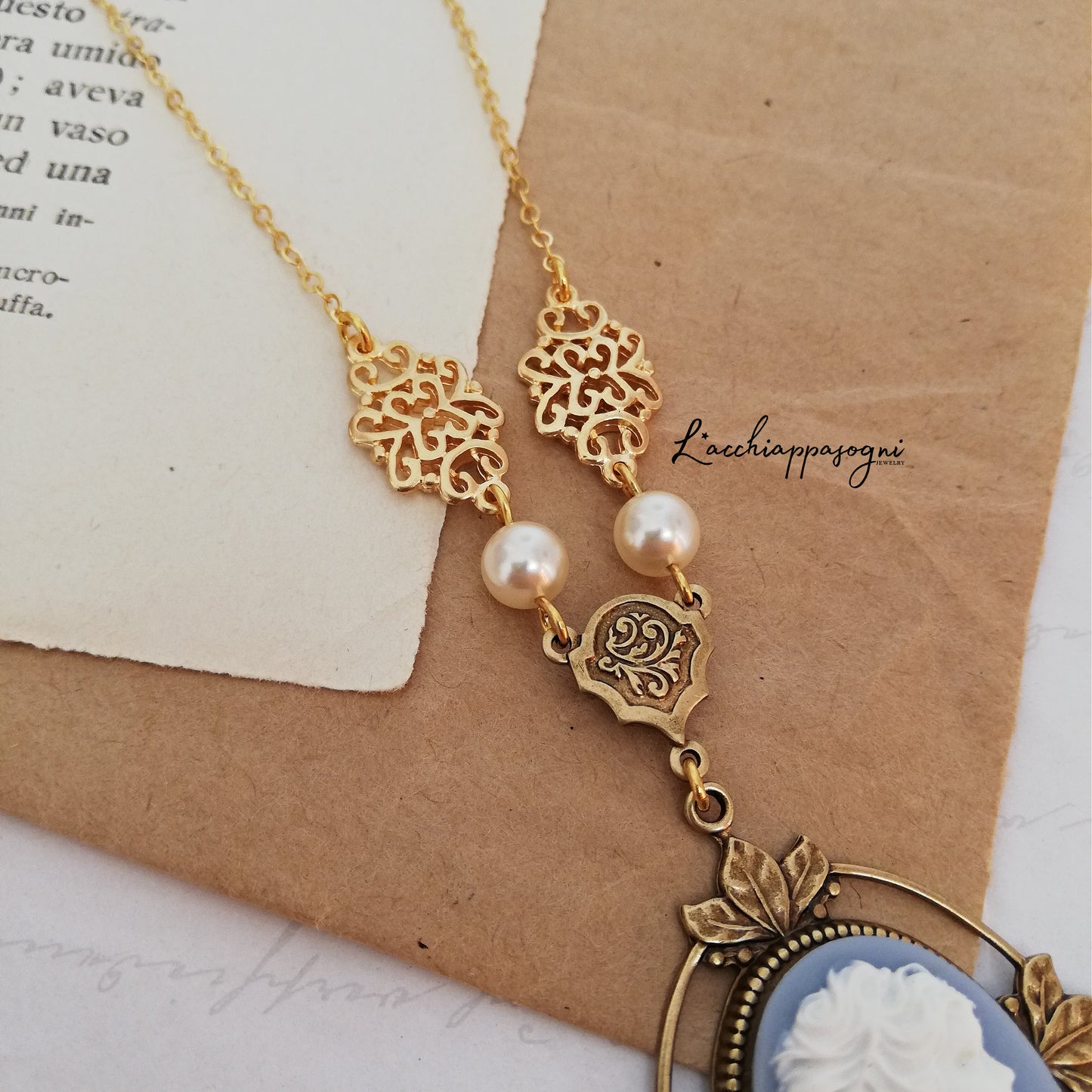Collana cammeo vittoriano con accenti art deco