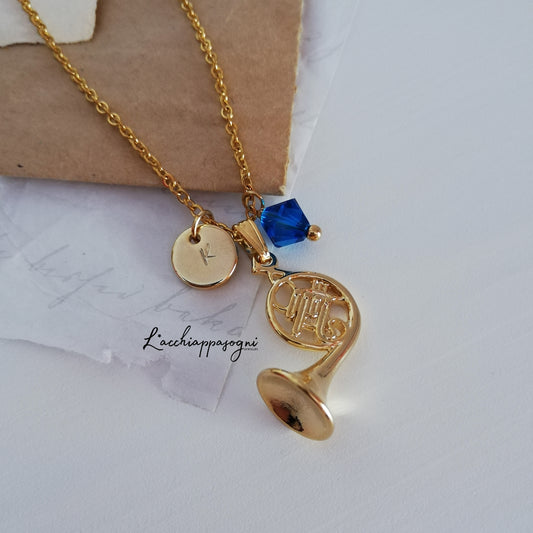 Collana Corno Blu Francese personalizzabile, versione oro