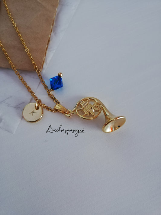 Collana Corno Blu Francese personalizzabile, versione oro