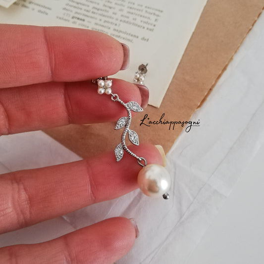 Orecchini Art Nouveau Rami di Foglie e Perle