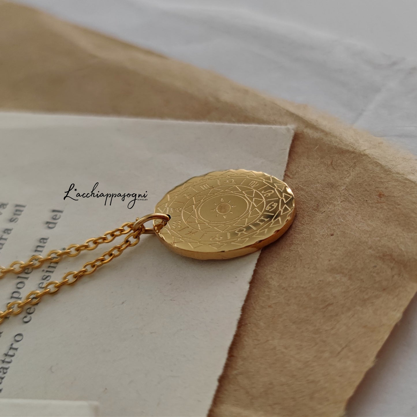 The Zodiac necklace, 14k gold plated stainless steel