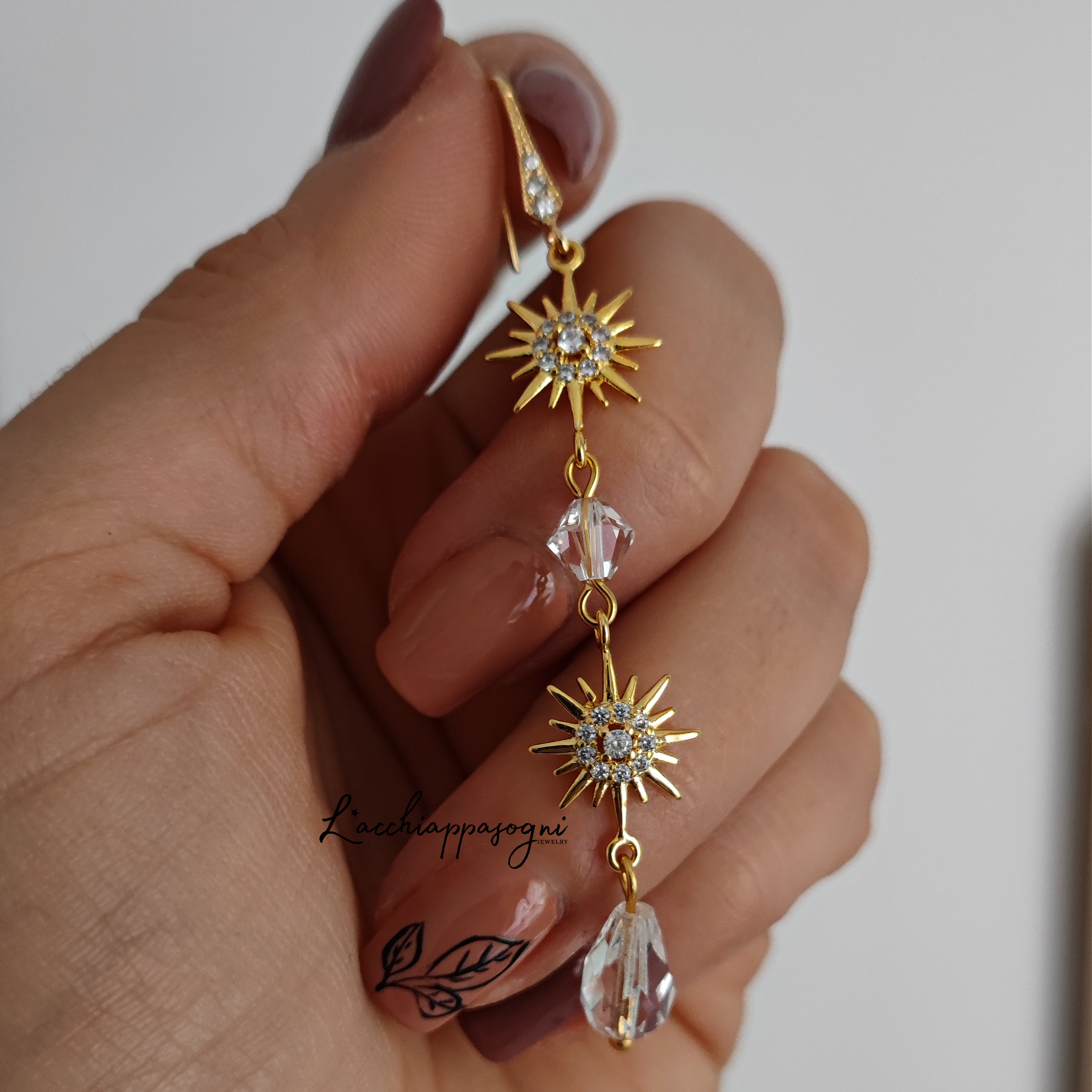 Orecchini da sposa celesti, orecchini lunghi Starburst, orecchini stel