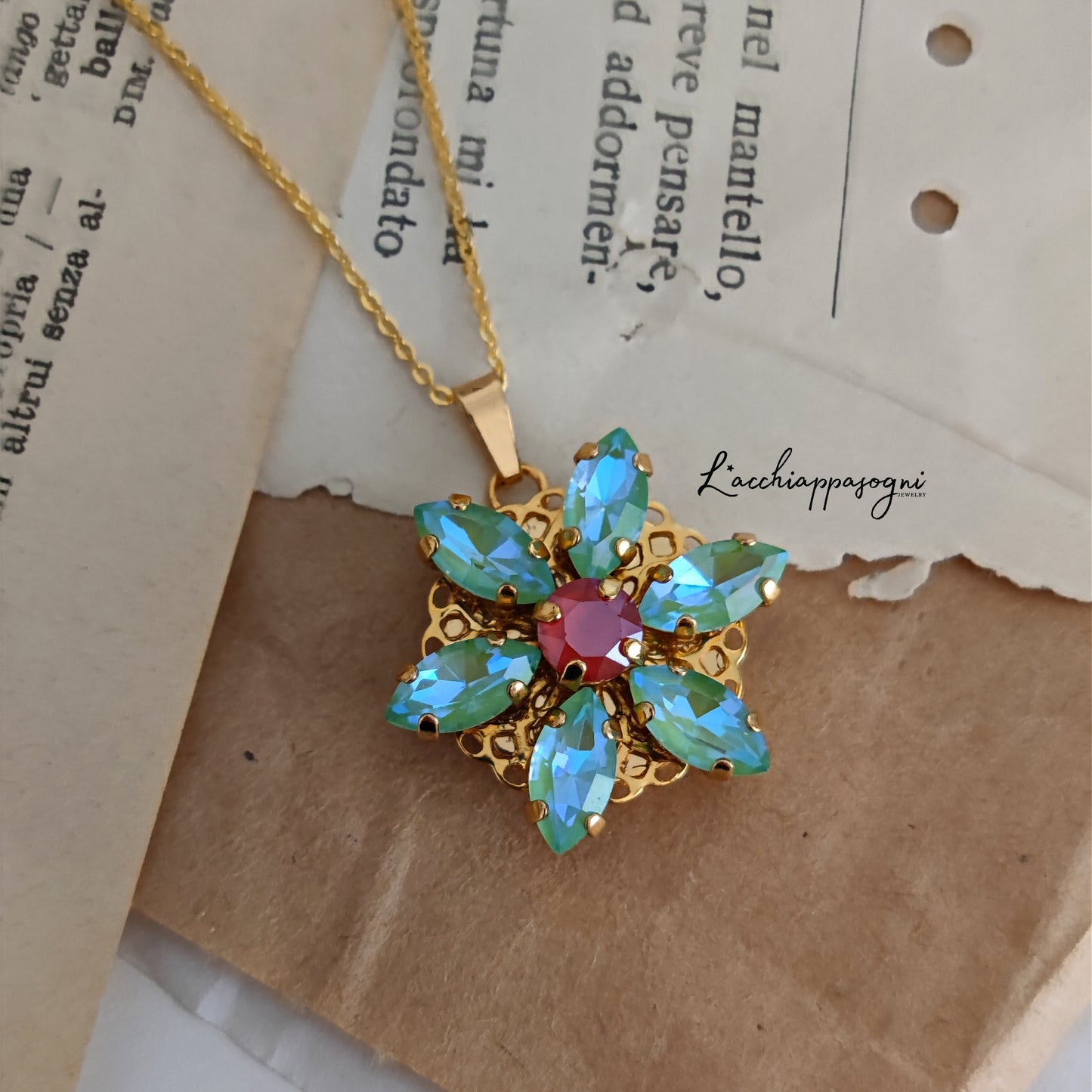 Anastasia ENGRAVED Necklace Together in Paris CRYSTAL MINT GREEN DELITE M