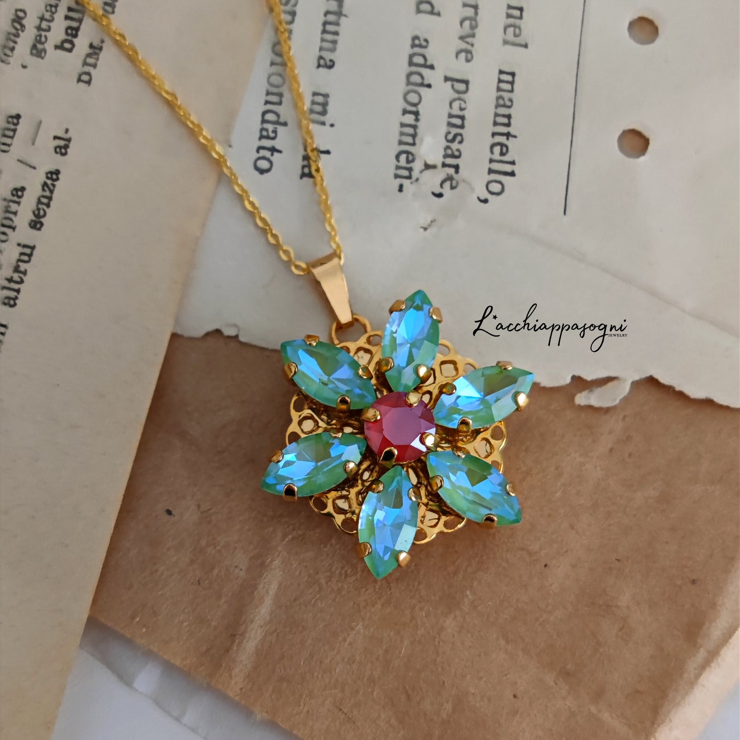 Anastasia ENGRAVED Necklace Together in Paris CRYSTAL MINT GREEN DELITE M