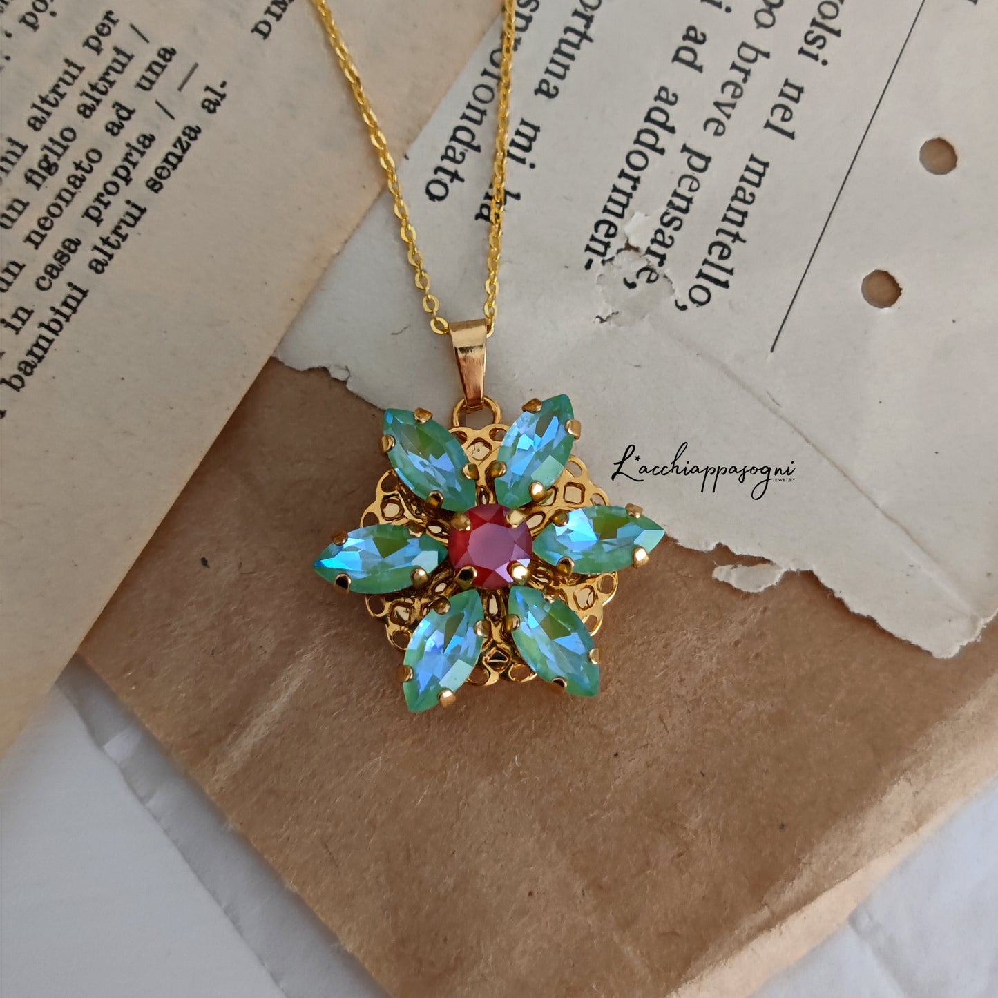 Anastasia ENGRAVED Necklace Together in Paris CRYSTAL MINT GREEN DELITE M