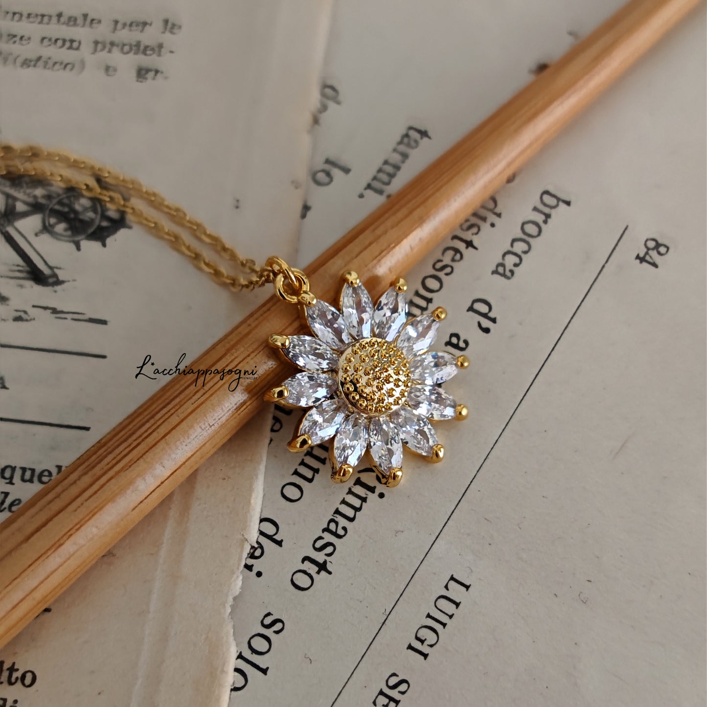 Sunflower necklace "Sunny Flower" with cubic zirconia