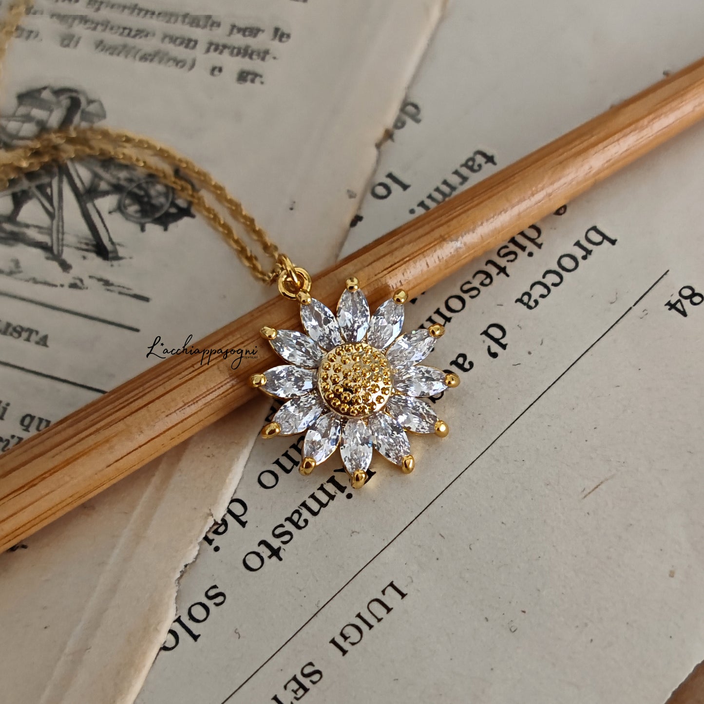 Sunflower necklace "Sunny Flower" with cubic zirconia