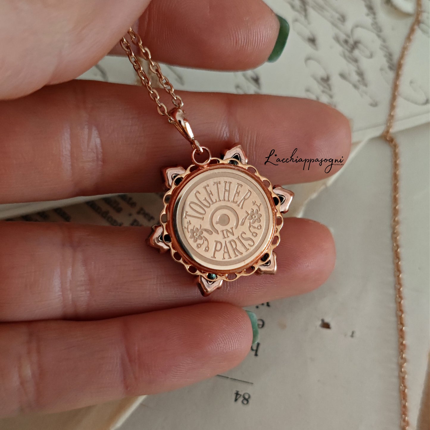 Collana Anastasia con incisione Together in Paris Rose Gold M