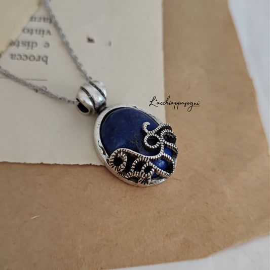 Lapis Lazuli Antiqued Art Deco Necklace