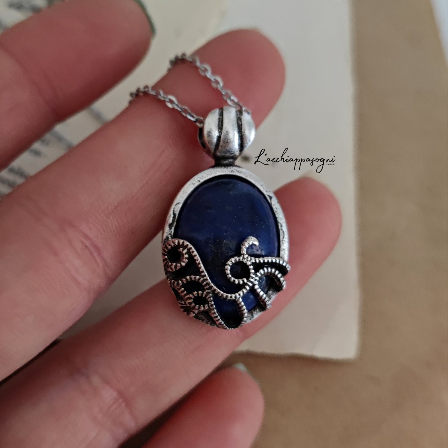 Collana anticata art deco con Lapislazuli