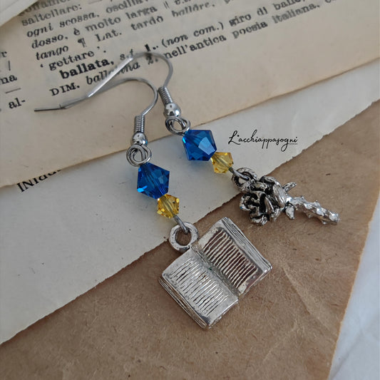 Orecchini "Belle" con rosa e libro