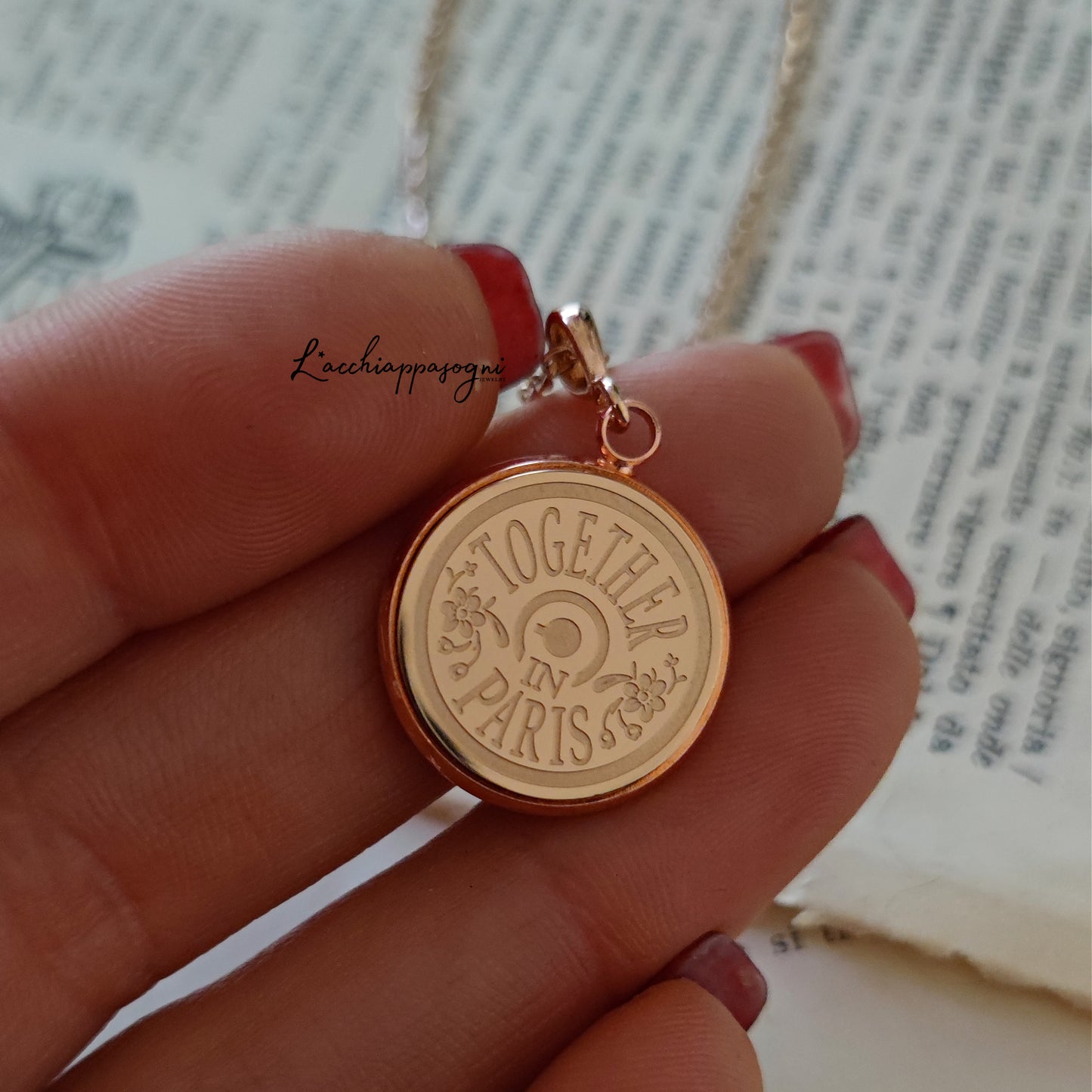 Collana Anastasia con incisione Together in Paris - Rose Gold SOLO RETRO