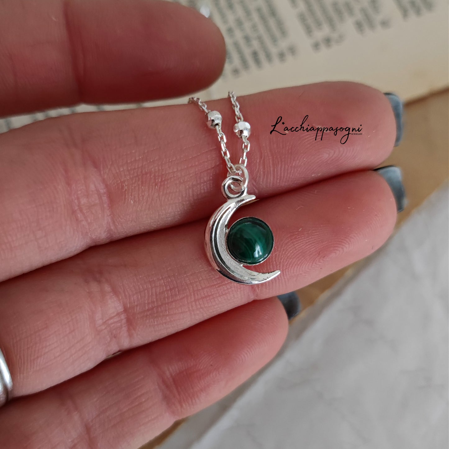 Collana Mezzaluna con Malachite, versione 1