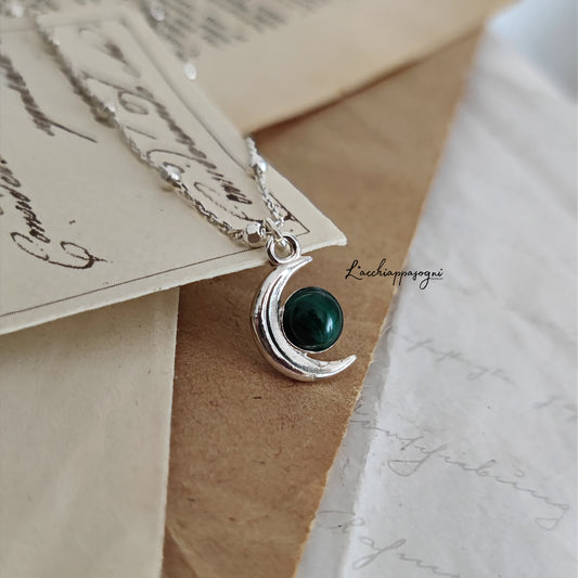 Half Moon Necklace with Malachite Stone, version 1