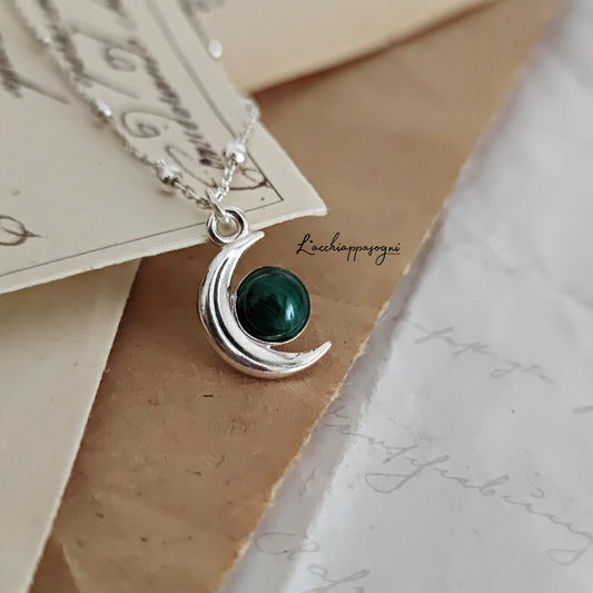 Half Moon Necklace with Malachite Stone, version 1