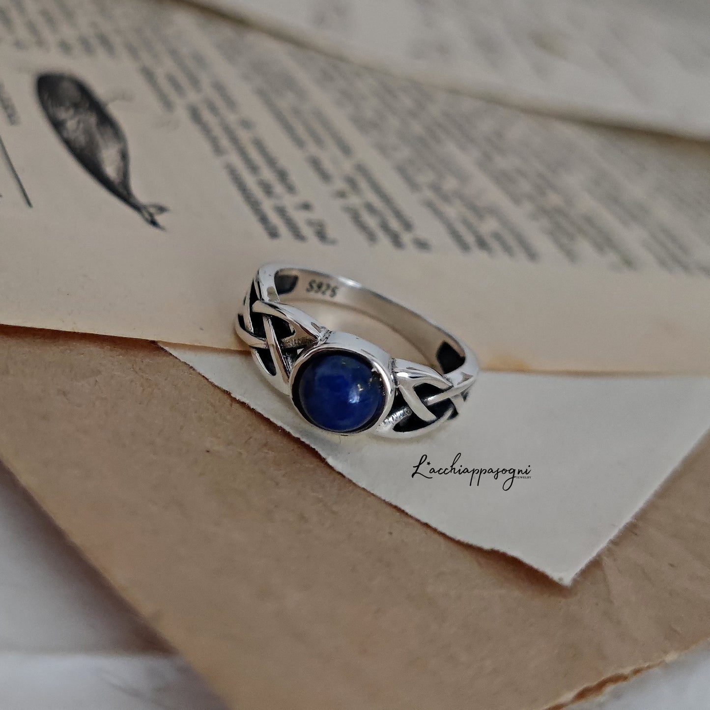 Daylight Ring Celtic Knot Version, 925 sterling silver and Lapis Lazuli