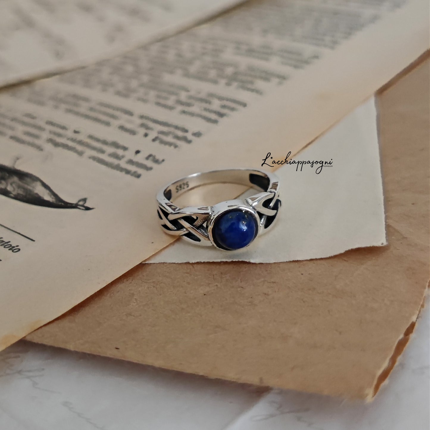 Daylight Ring Celtic Knot Version, 925 sterling silver and Lapis Lazuli