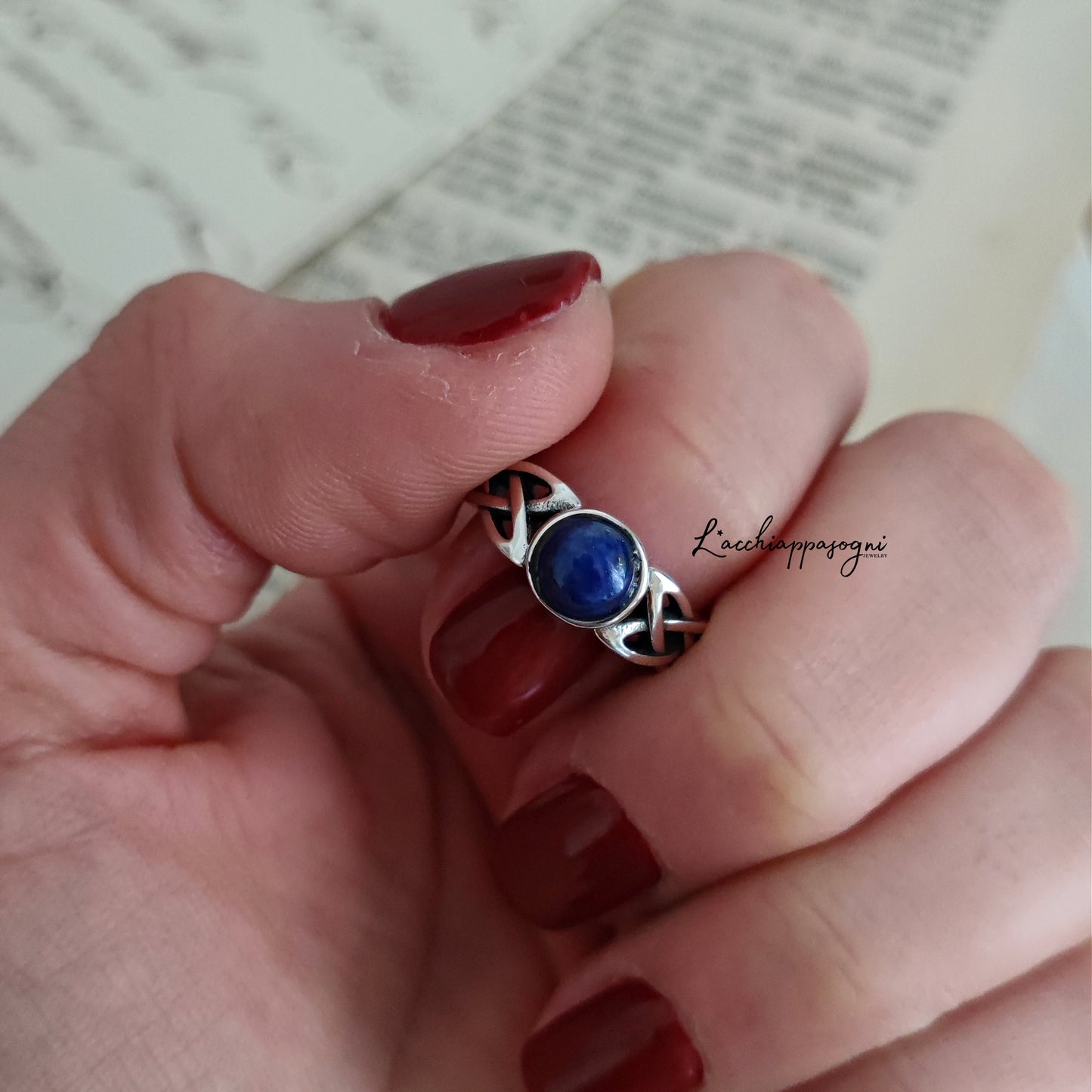 Daylight Ring Celtic Knot Version, 925 sterling silver and Lapis Lazuli