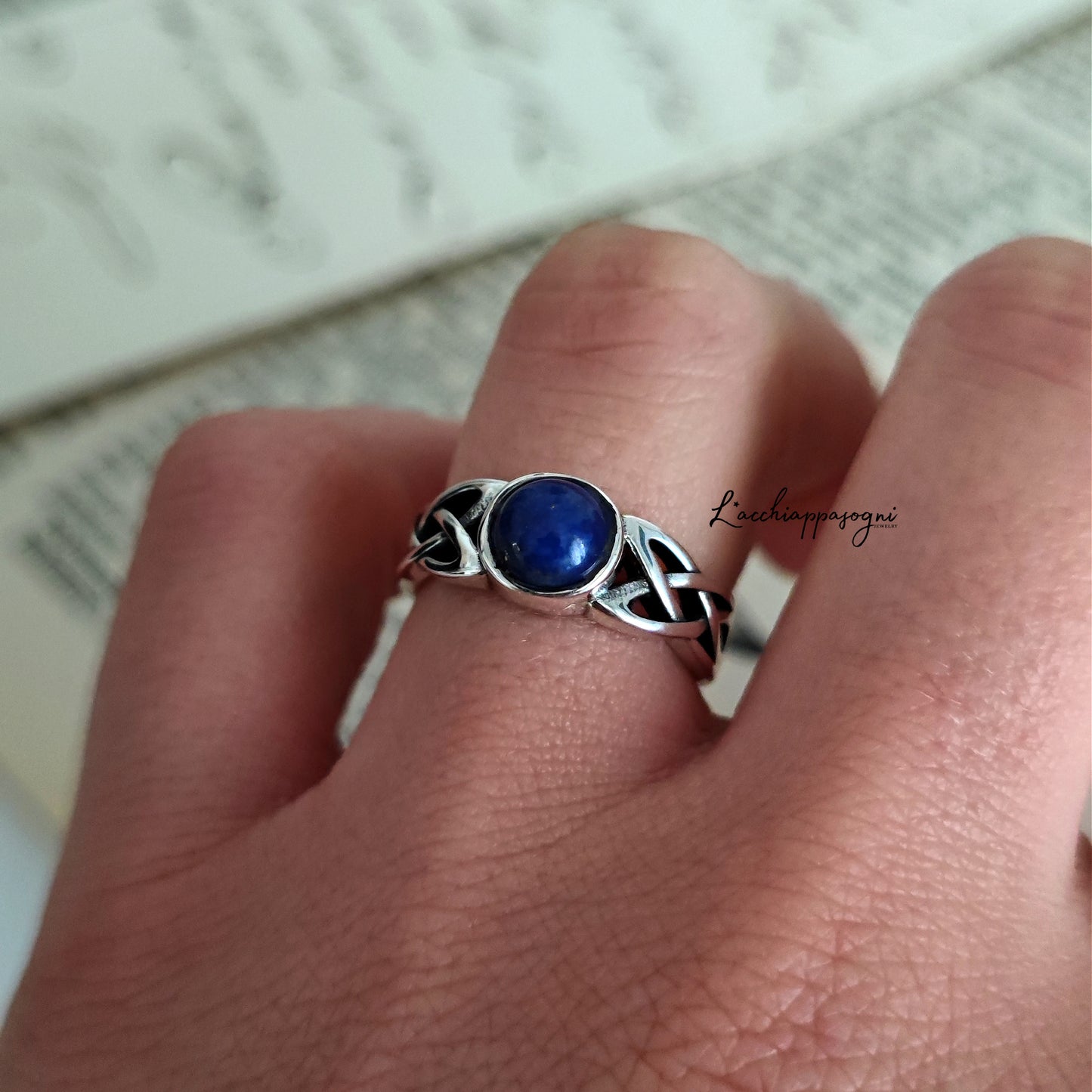 Daylight Ring Celtic Knot Version, 925 sterling silver and Lapis Lazuli